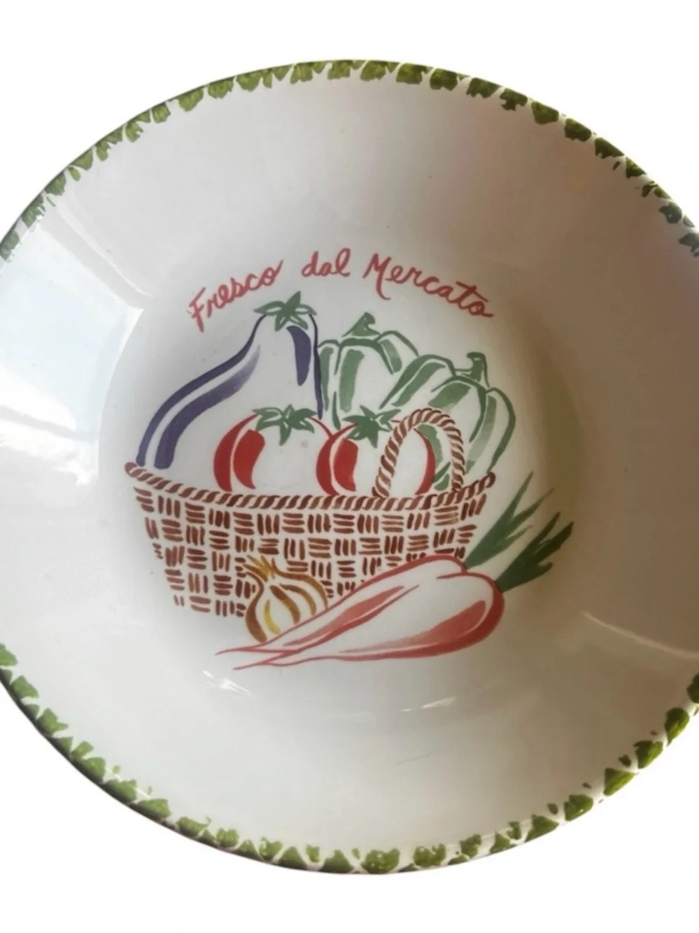 La Primula Italian Set of 2 Ceramic Vegetable Basket Serving Bowls in Green Trim